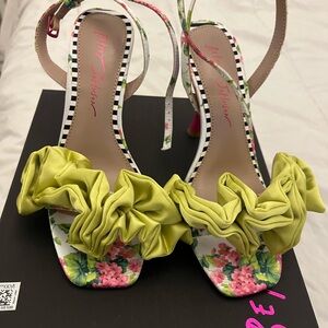 Betsey Johnson Floral Heels with Lime Ruffle